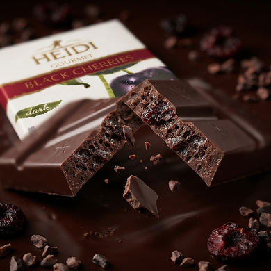 Шоколад чорний Heidi Gourmet Black Cherries 100 г з чорною вишнею Шоколад темний Хайді з вишнею імпортний європейський шоколад