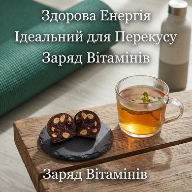 Цукерки Choconut Sweet Ball, 55 г &mdash; Натуральні Фініки, Арахіс та Журавлина в Чорному Шоколаді 56%